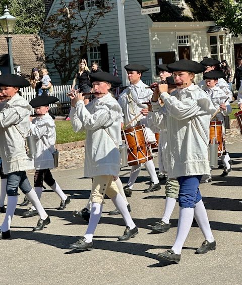 Fifers and drummers march in Colonial Williamsburg