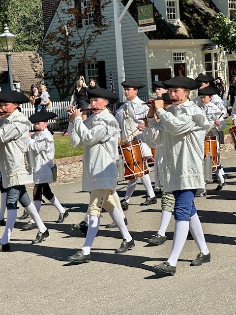 Fifers and drummers march in Colonial Williamsburg